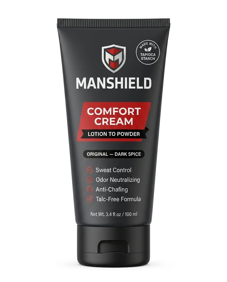 ManShield Comfort Cream — 100ml charcoal tube with red Comfort Cream label